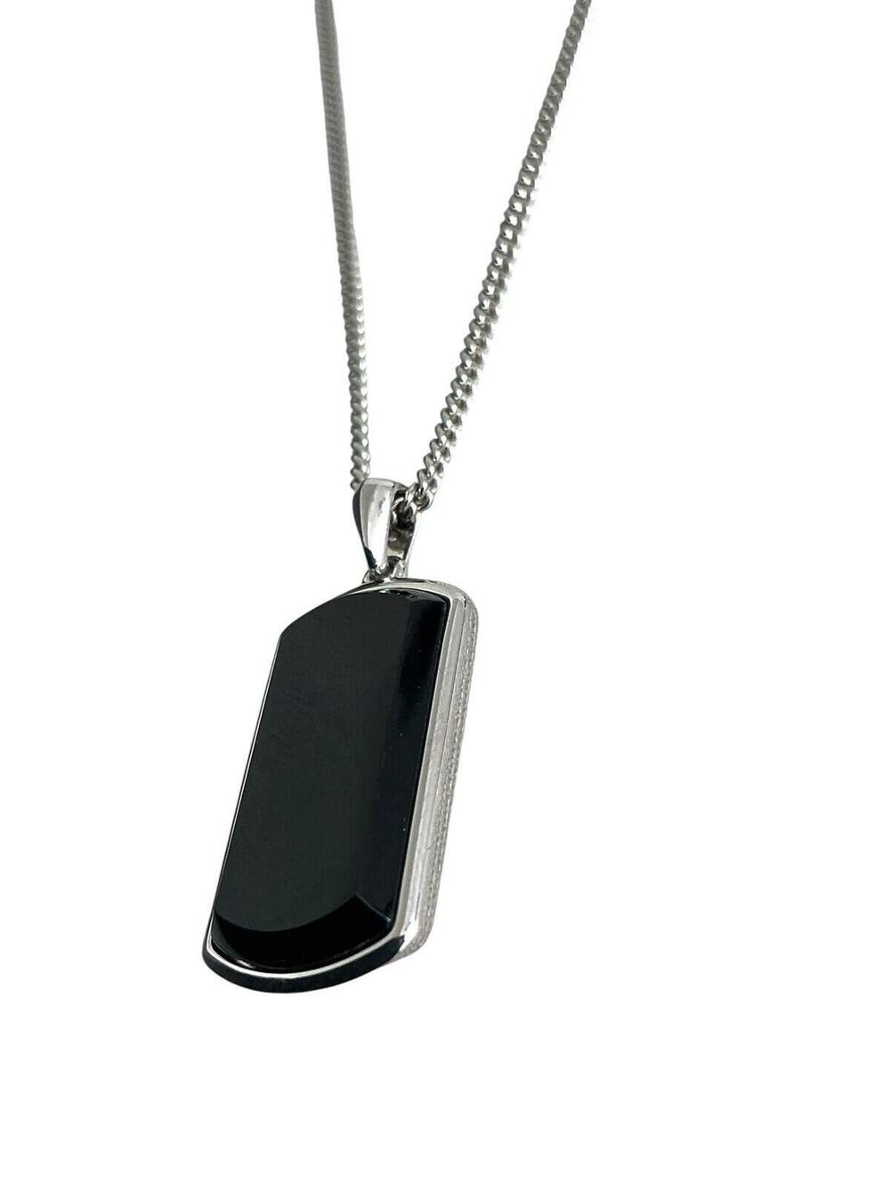 Vincero Beveled Dog Tag Pendant Black Onyx 925 Sterling Silver Necklace 20”